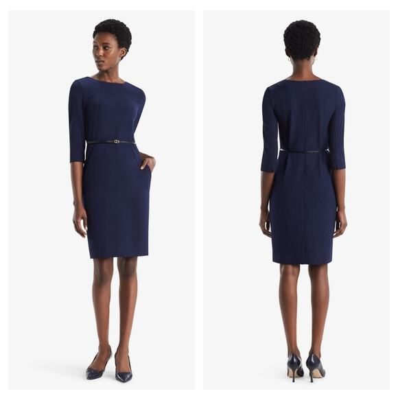 MM. Lafleur Etsuko Dress Deep Indigo Navy With Belt Size 14 - Picture 1 of 5